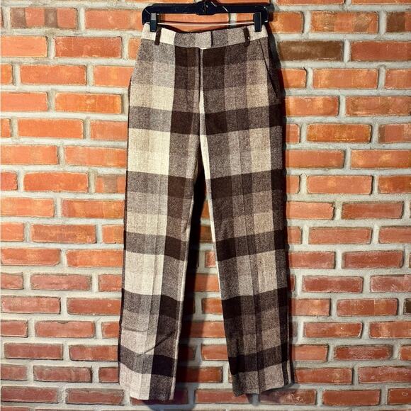 Acne Studios Wool Checkered Trousers Brown and Cream Sz 32 - Picture 1 of 11
